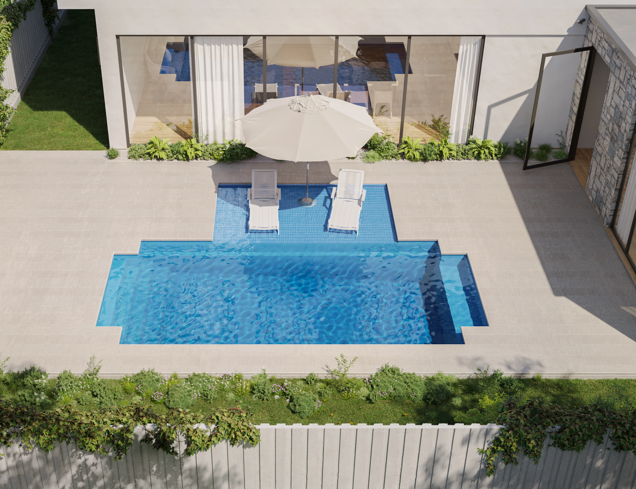 Custom Wet Deck - Aerial View with Deck Chairs