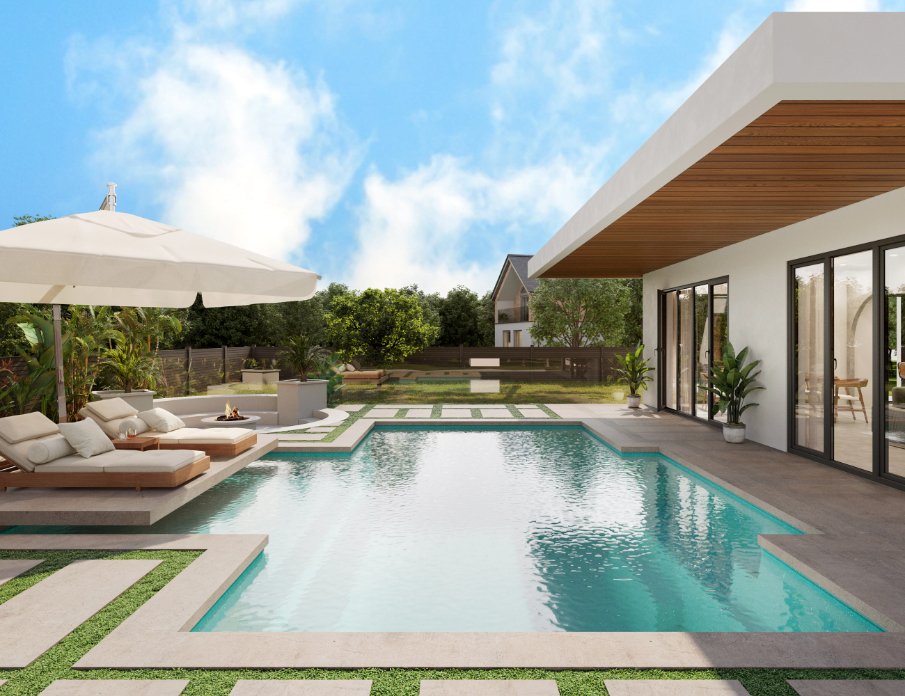 Custom Wet Deck on Heritage Pool - Tahitian Lime